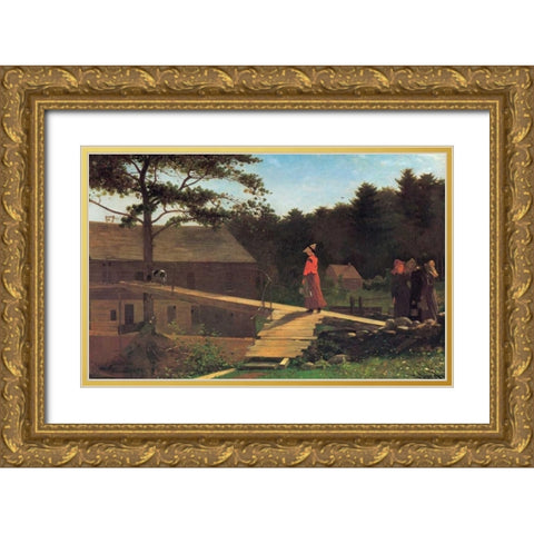 The Morning Bell Gold Ornate Wood Framed Art Print with Double Matting by Homer, Winslow