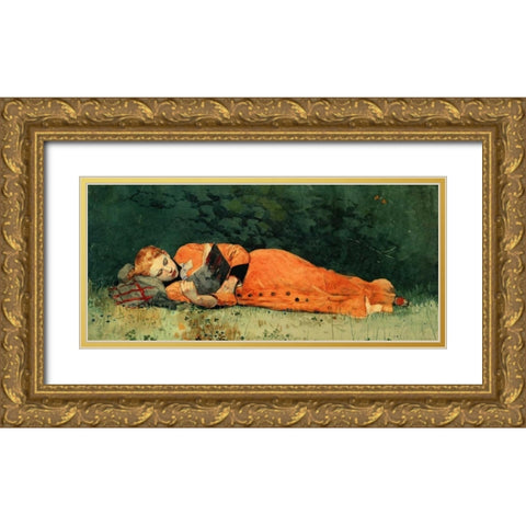The New Novel Gold Ornate Wood Framed Art Print with Double Matting by Homer, Winslow