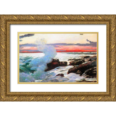 West Point Prouts Neck 1900 Gold Ornate Wood Framed Art Print with Double Matting by Homer, Winslow