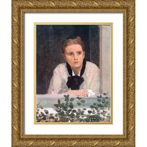 Young Girl At Window Gold Ornate Wood Framed Art Print with Double Matting by Homer, Winslow