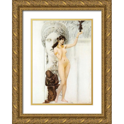 Allegory Of Sculpture 1889 Gold Ornate Wood Framed Art Print with Double Matting by Klimt, Gustav