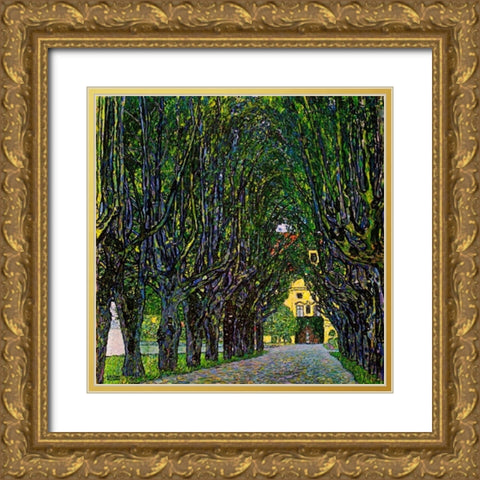 Avenue In Schloss Kammer Park 1913 Gold Ornate Wood Framed Art Print with Double Matting by Klimt, Gustav