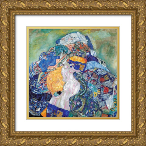 Baby 1917 Gold Ornate Wood Framed Art Print with Double Matting by Klimt, Gustav