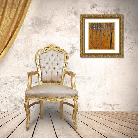 Beech Forest I 1902 Gold Ornate Wood Framed Art Print with Double Matting by Klimt, Gustav