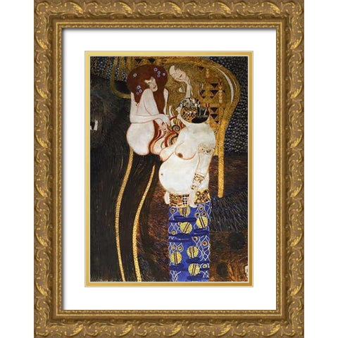 Beethoven Frieze (detail 2) Gold Ornate Wood Framed Art Print with Double Matting by Klimt, Gustav