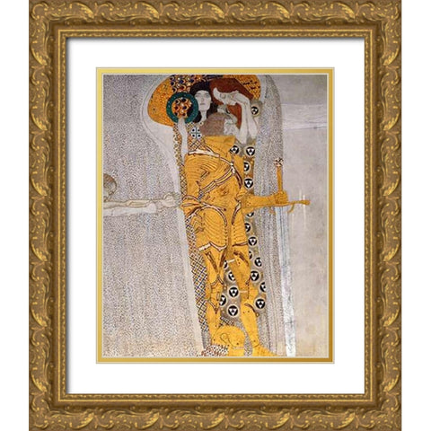 Beethoven Frieze (detail 3) Gold Ornate Wood Framed Art Print with Double Matting by Klimt, Gustav