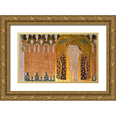 Beethoven Frieze (detail)1902 Gold Ornate Wood Framed Art Print with Double Matting by Klimt, Gustav