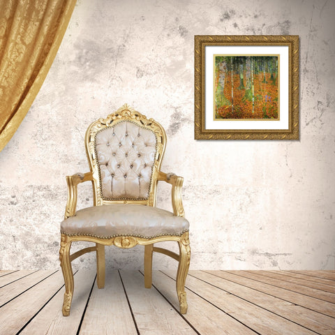 Birch Wood 1903 Gold Ornate Wood Framed Art Print with Double Matting by Klimt, Gustav