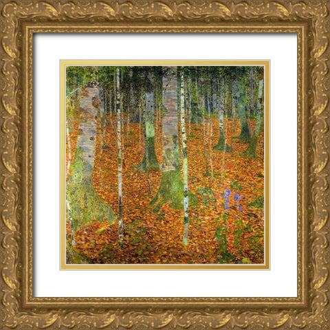 Birch Wood 1903 Gold Ornate Wood Framed Art Print with Double Matting by Klimt, Gustav