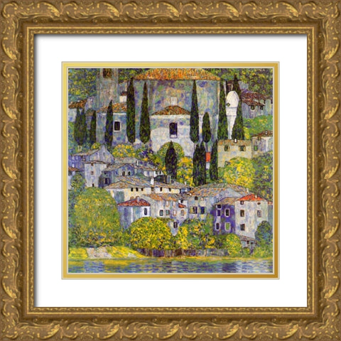 Church At Cassone Sul Garda Gold Ornate Wood Framed Art Print with Double Matting by Klimt, Gustav