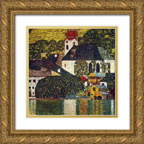 Church At Unterach On The Attersee Gold Ornate Wood Framed Art Print with Double Matting by Klimt, Gustav