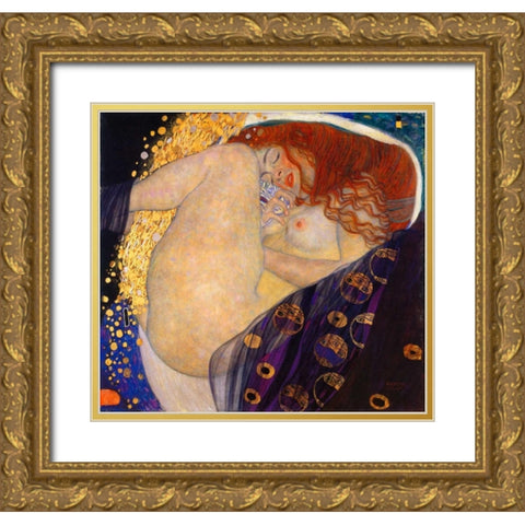 Danae 1908 Gold Ornate Wood Framed Art Print with Double Matting by Klimt, Gustav