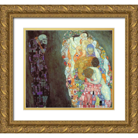 Death And Life Gold Ornate Wood Framed Art Print with Double Matting by Klimt, Gustav