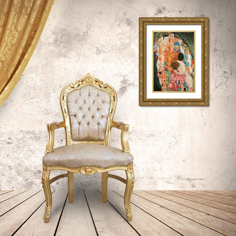 Death And Life 2 Gold Ornate Wood Framed Art Print with Double Matting by Klimt, Gustav