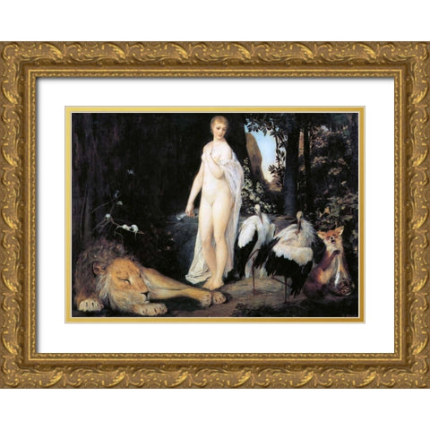 Fable 1883 Gold Ornate Wood Framed Art Print with Double Matting by Klimt, Gustav