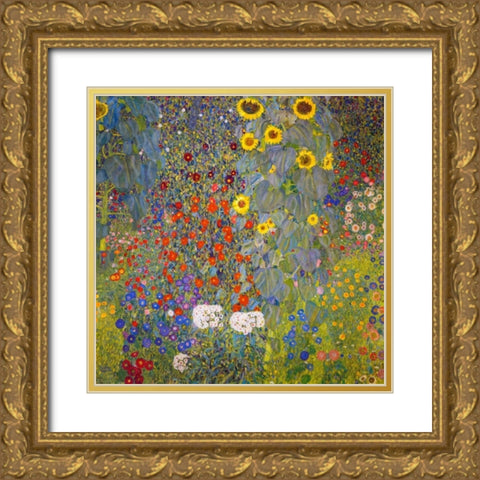 Farm Garden With Sunflowers Gold Ornate Wood Framed Art Print with Double Matting by Klimt, Gustav