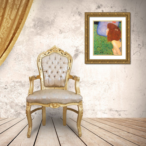 Girl With Blue Veil 1903 Gold Ornate Wood Framed Art Print with Double Matting by Klimt, Gustav