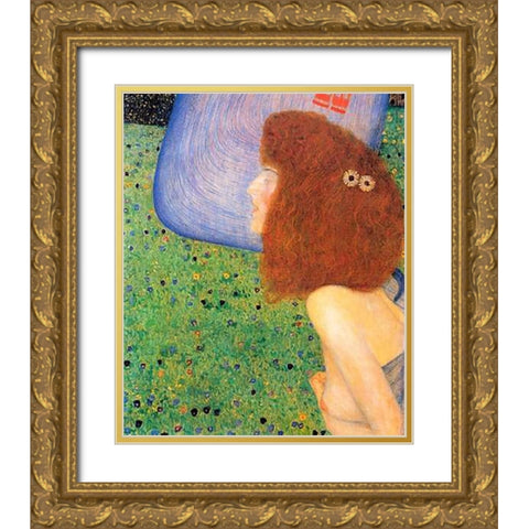 Girl With Blue Veil 1903 Gold Ornate Wood Framed Art Print with Double Matting by Klimt, Gustav