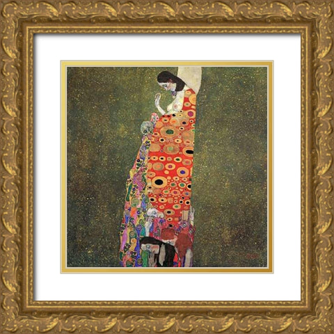 Hope II 1908 Gold Ornate Wood Framed Art Print with Double Matting by Klimt, Gustav