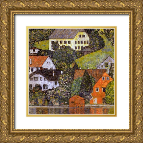 Houses In Unterach On Lake Atter 1916 Gold Ornate Wood Framed Art Print with Double Matting by Klimt, Gustav