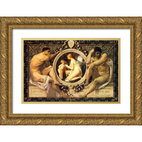 Idyll 1884 Gold Ornate Wood Framed Art Print with Double Matting by Klimt, Gustav