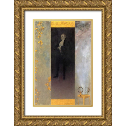 Josef Lewinsky 1895 Gold Ornate Wood Framed Art Print with Double Matting by Klimt, Gustav