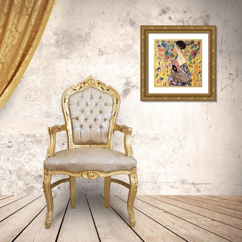 Lady With Fan Gold Ornate Wood Framed Art Print with Double Matting by Klimt, Gustav