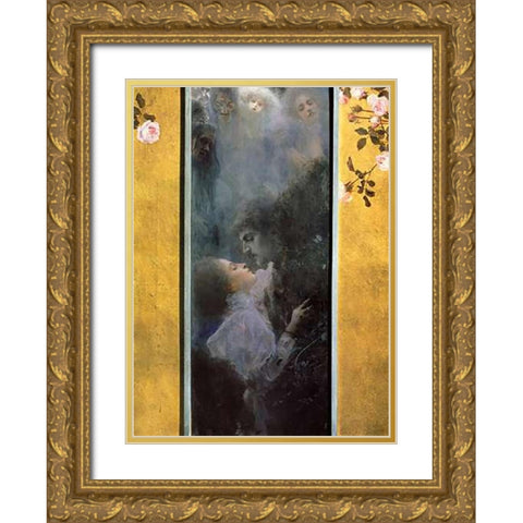 Love 1895 Gold Ornate Wood Framed Art Print with Double Matting by Klimt, Gustav
