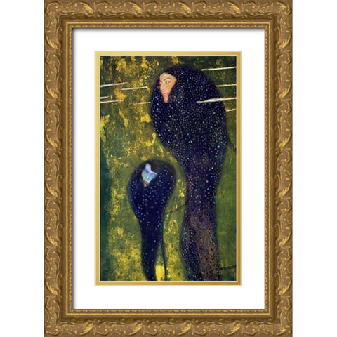Mermaids 1899 Gold Ornate Wood Framed Art Print with Double Matting by Klimt, Gustav