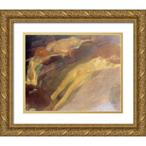 Moving Water 1898 Gold Ornate Wood Framed Art Print with Double Matting by Klimt, Gustav
