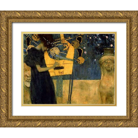 Music I Gold Ornate Wood Framed Art Print with Double Matting by Klimt, Gustav