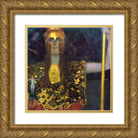 Pallas Athena 1898 Gold Ornate Wood Framed Art Print with Double Matting by Klimt, Gustav