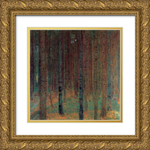 Pine Forest II 1901 Gold Ornate Wood Framed Art Print with Double Matting by Klimt, Gustav