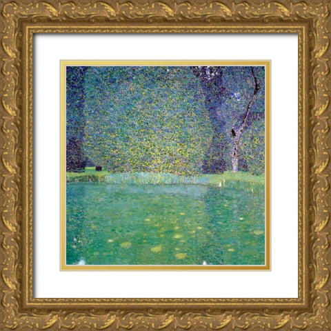 Pond At Schloss Kammer On The Attersee 1910 Gold Ornate Wood Framed Art Print with Double Matting by Klimt, Gustav