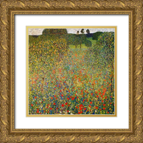 Poppy Field 1907 Gold Ornate Wood Framed Art Print with Double Matting by Klimt, Gustav