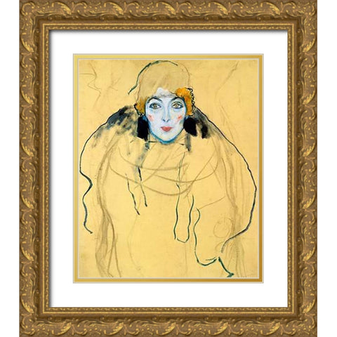 Portrait Of A Woman 1918 Gold Ornate Wood Framed Art Print with Double Matting by Klimt, Gustav