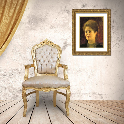 Portrait Of A Woman c. 1894 Gold Ornate Wood Framed Art Print with Double Matting by Klimt, Gustav