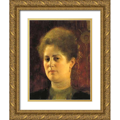 Portrait Of A Woman c. 1894 Gold Ornate Wood Framed Art Print with Double Matting by Klimt, Gustav