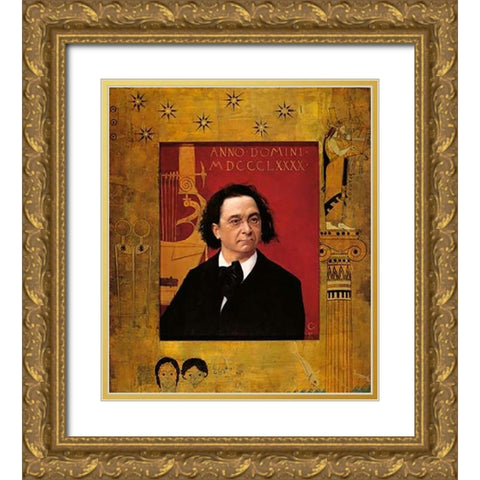 Portrait Of Josef Pembauer 1890 Gold Ornate Wood Framed Art Print with Double Matting by Klimt, Gustav