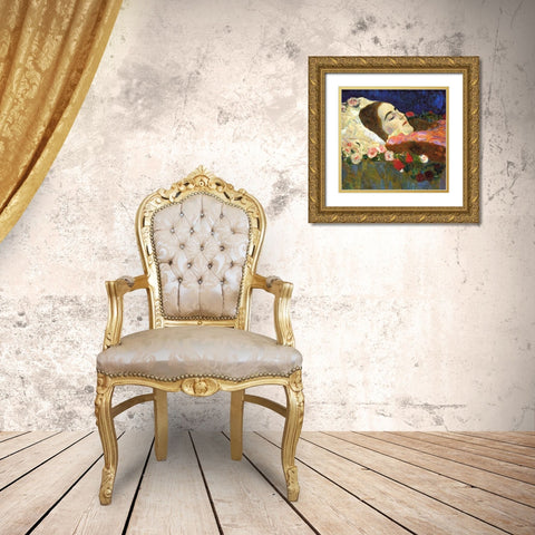Ria Munk On Her Deatbed 1912 Gold Ornate Wood Framed Art Print with Double Matting by Klimt, Gustav
