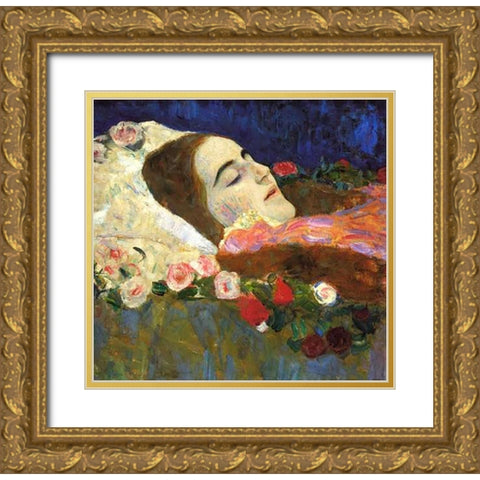 Ria Munk On Her Deatbed 1912 Gold Ornate Wood Framed Art Print with Double Matting by Klimt, Gustav