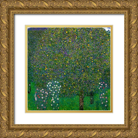 Roses Under Trees 1904 Gold Ornate Wood Framed Art Print with Double Matting by Klimt, Gustav