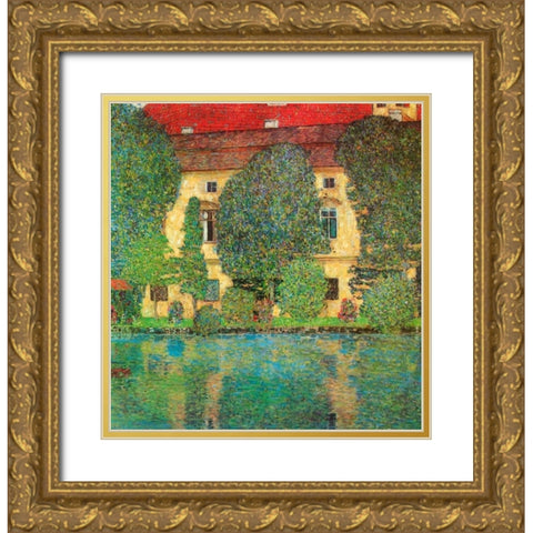 Schloss Kammer On Attersee Gold Ornate Wood Framed Art Print with Double Matting by Klimt, Gustav
