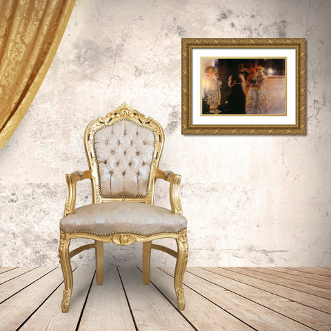 Schubert At The Piano 1899 Gold Ornate Wood Framed Art Print with Double Matting by Klimt, Gustav
