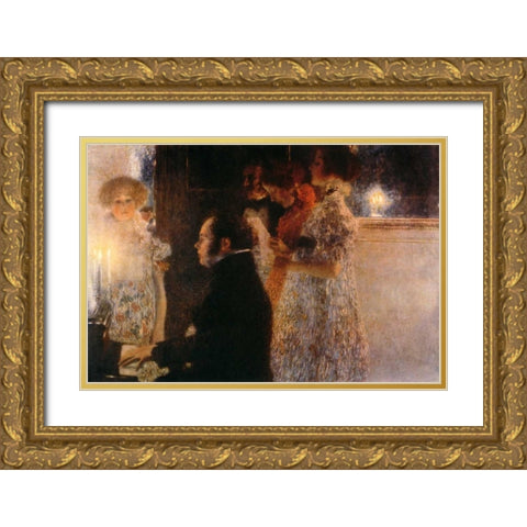 Schubert At The Piano 1899 Gold Ornate Wood Framed Art Print with Double Matting by Klimt, Gustav