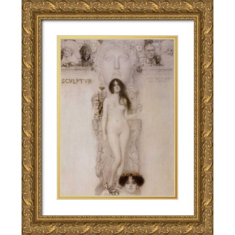 Sculpture 1896 Gold Ornate Wood Framed Art Print with Double Matting by Klimt, Gustav