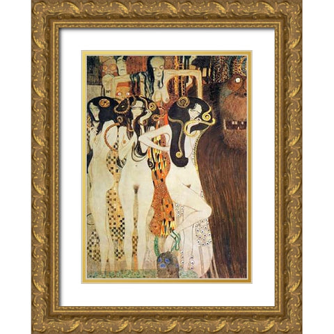 Sickness Mania And Death (detail Beethoven Frieze) 1902 Gold Ornate Wood Framed Art Print with Double Matting by Klimt, Gustav