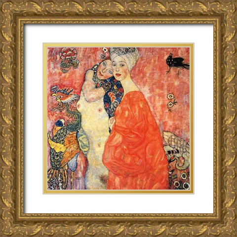 The Girlfriends 1917 Gold Ornate Wood Framed Art Print with Double Matting by Klimt, Gustav