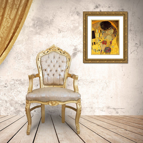 The Kiss - detail 2 Gold Ornate Wood Framed Art Print with Double Matting by Klimt, Gustav