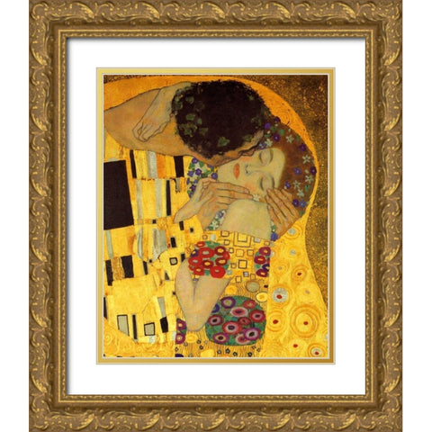 The Kiss - detail 2 Gold Ornate Wood Framed Art Print with Double Matting by Klimt, Gustav
